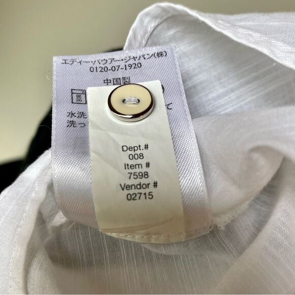 EDDIE BAUER White Button Down Top Shirt Blue Embroidered Floral Cotton - Picture 12 of 12